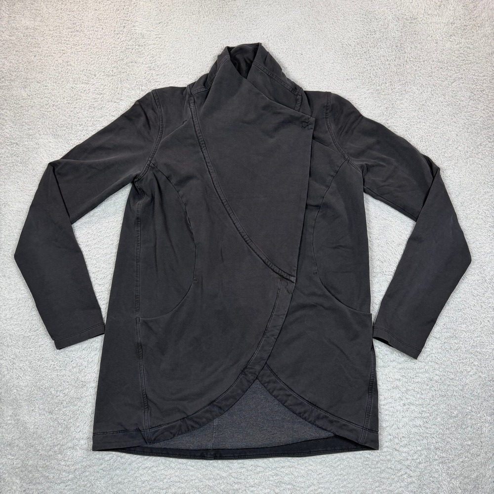 Lululemon Athletica Gratitude Wrap Black Asymmetrical Snap Jacket Womens Size 10